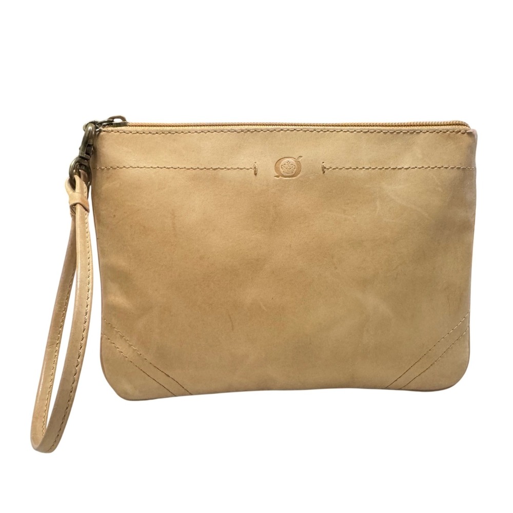 Born Leather Wristlet Clutch Womens Small Tan Beige Zip Top Minimalist
